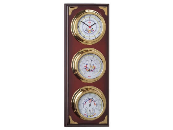 Saat - Barometre - Termometre - Higrometre Seti - Bayraklı Kadran - Ceviz Rengi Görseli