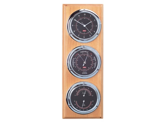 Saat - Barometre - Termometre - Higrometre Seti - Siyah Kadran - Meşe Rengi Görseli