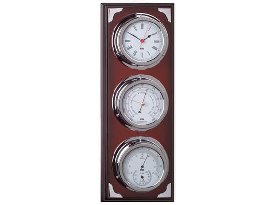 Saat - Barometre - Termometre - Higrometre Seti - Beyaz Kadran - Ceviz Rengi Görseli