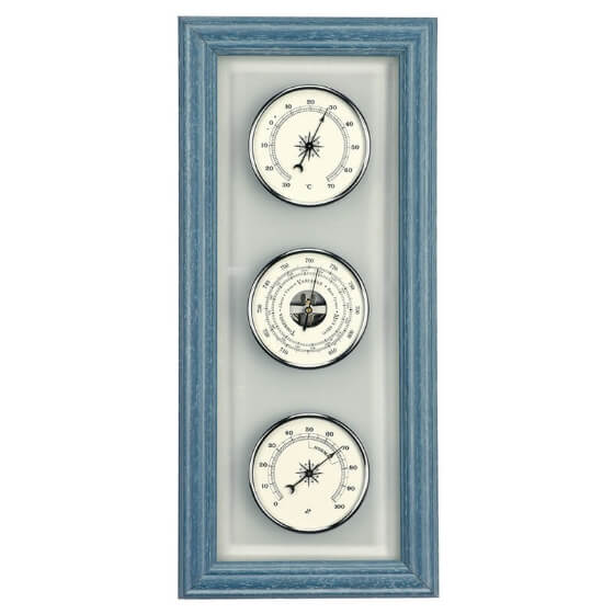 Barometre / Termometre / Higrometre - Mavi Ahşap Üzerine - Dekoratif Görseli
