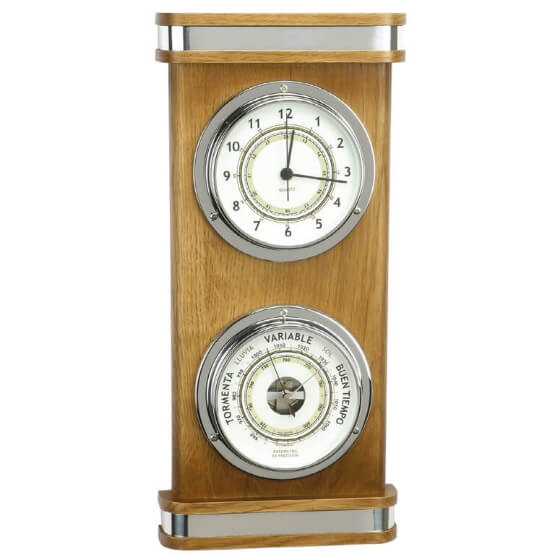 Saat / Barometre / Termometre / Higrometre - iki Kadranlı -Dekoratif Set - Inox - 28x14 cm Görseli